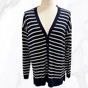 Talbot’s‎ Petite’s Navy Striped Button Up Cardigan, Size L